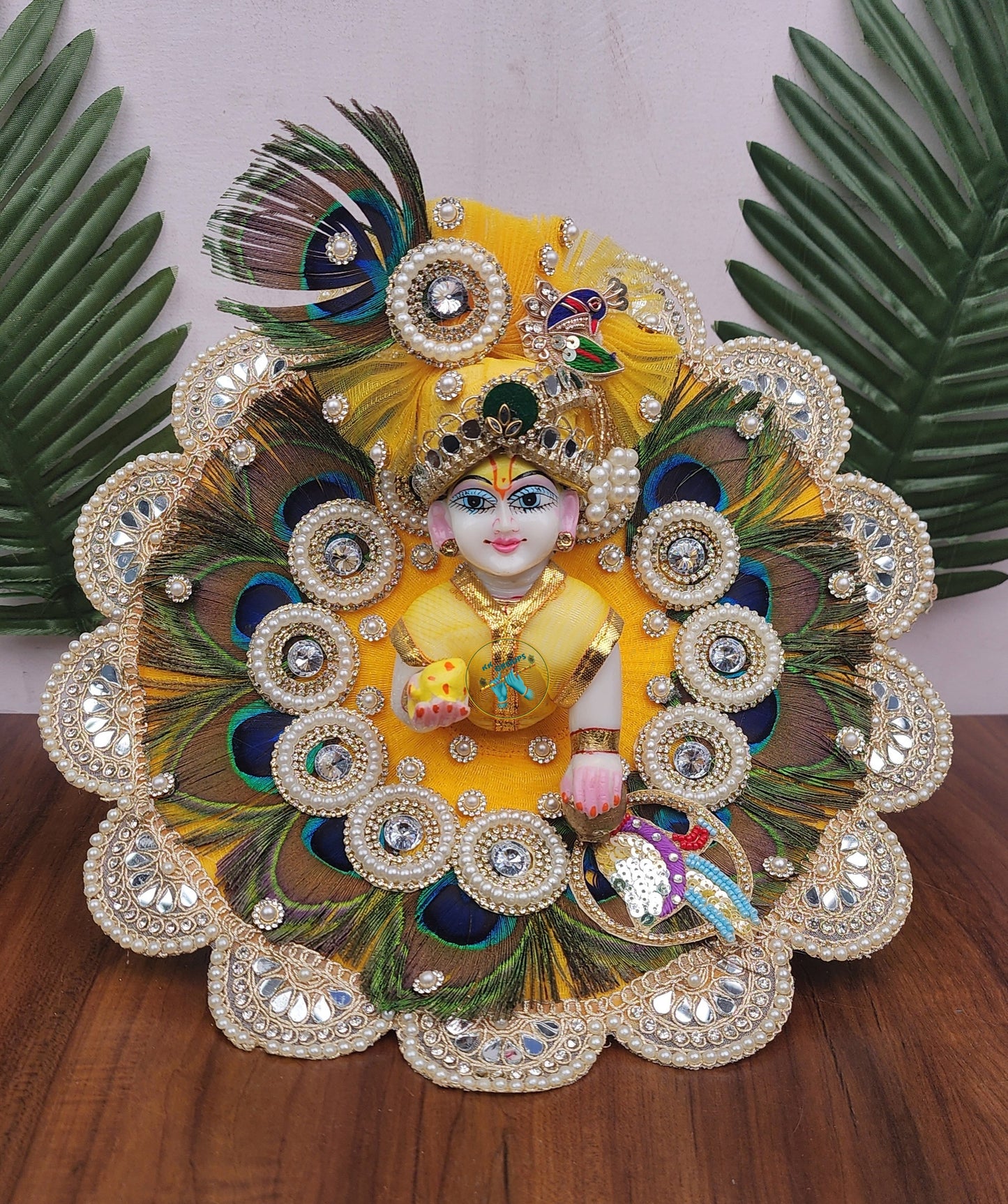 Beautiful yellow morpankh dress for laddu gopal ji