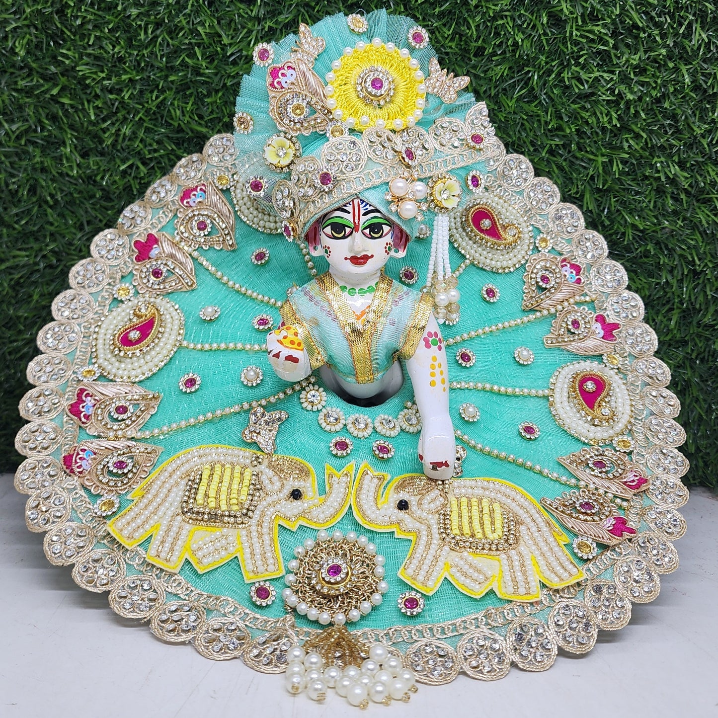 Maharaja Collection in Sea Green Heavy dress for laddu gopal ji