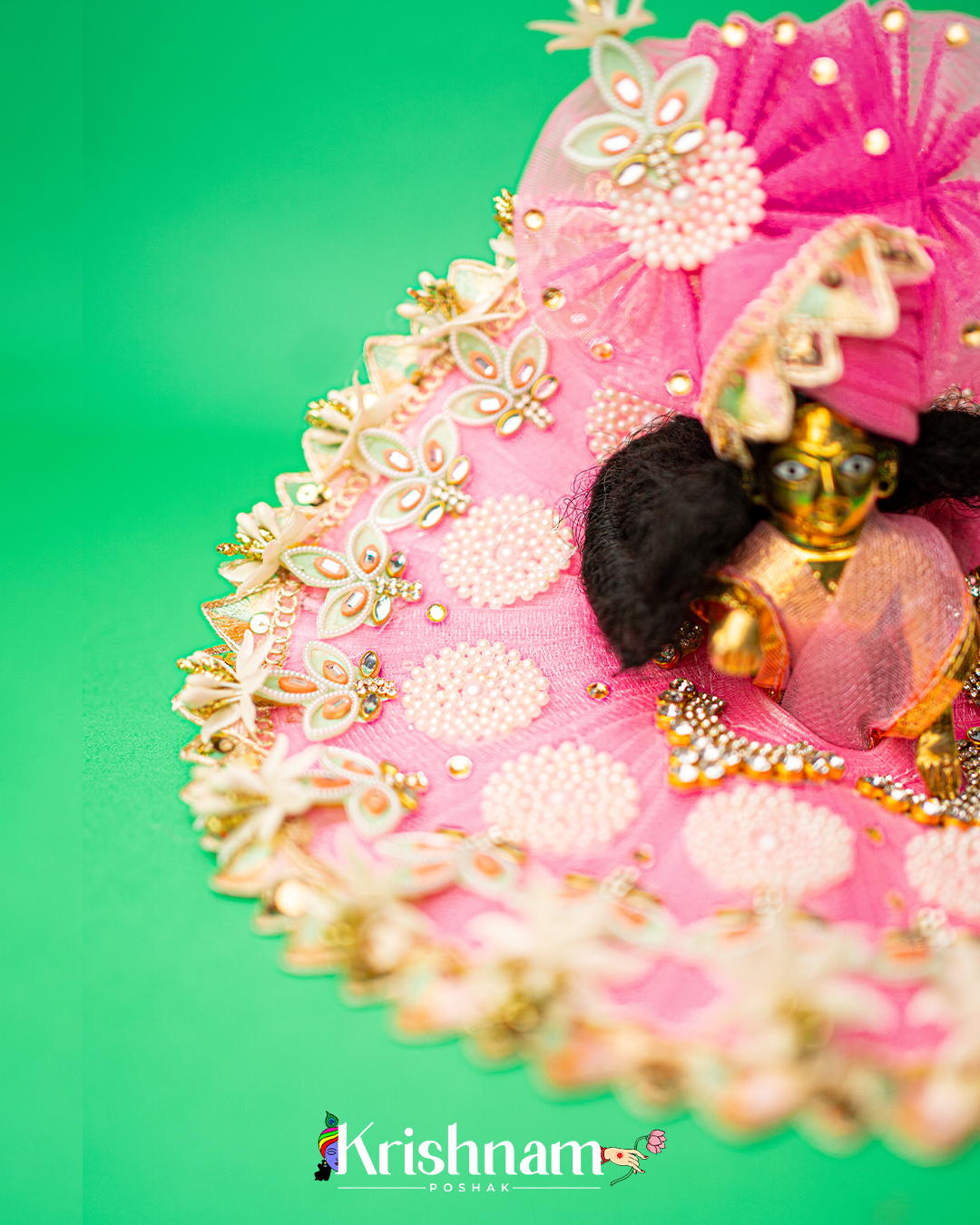 Pink Floral Heavy dress for laddu gopal ji Krishnam Poshak