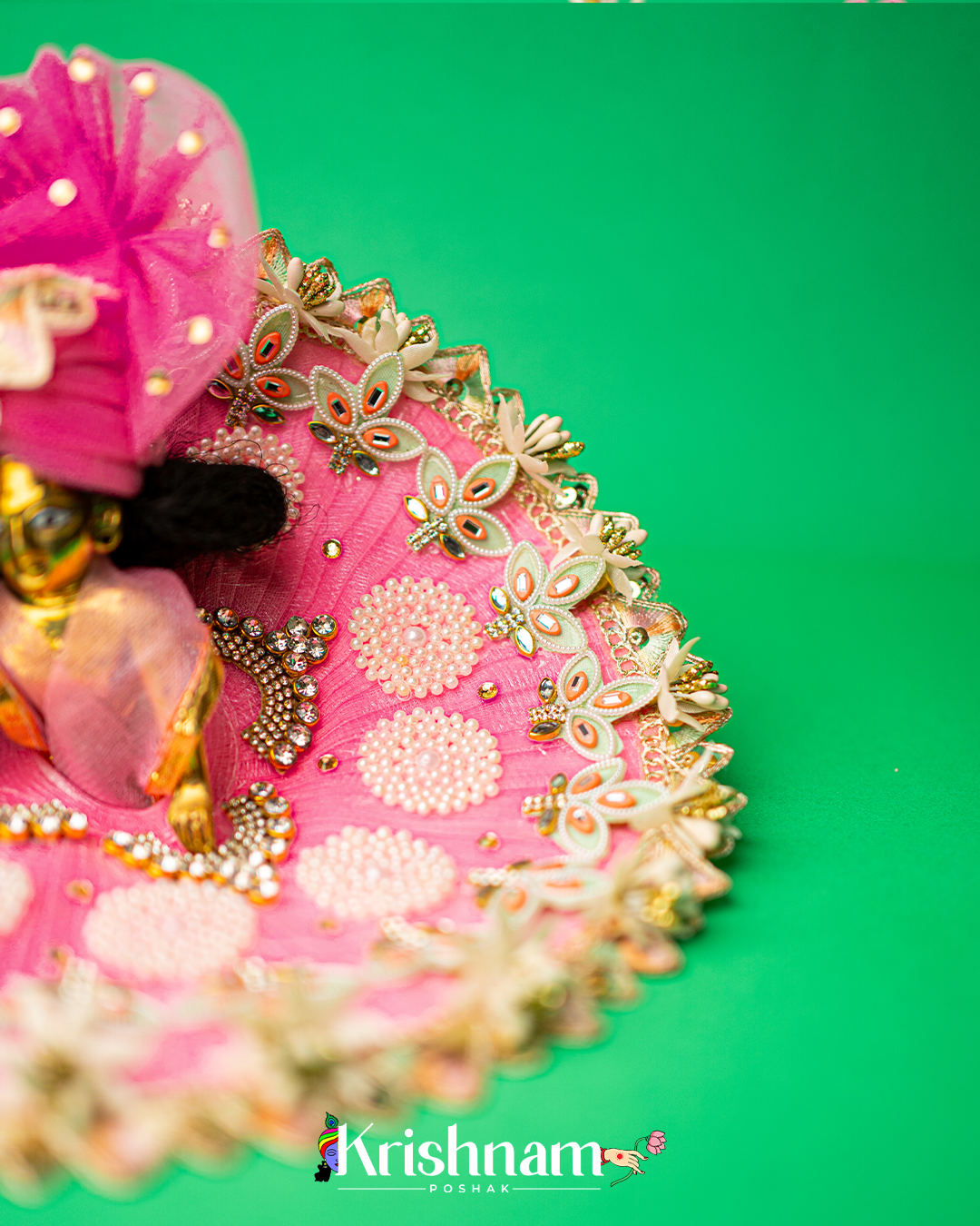 Pink Floral Heavy dress for laddu gopal ji Krishnam Poshak
