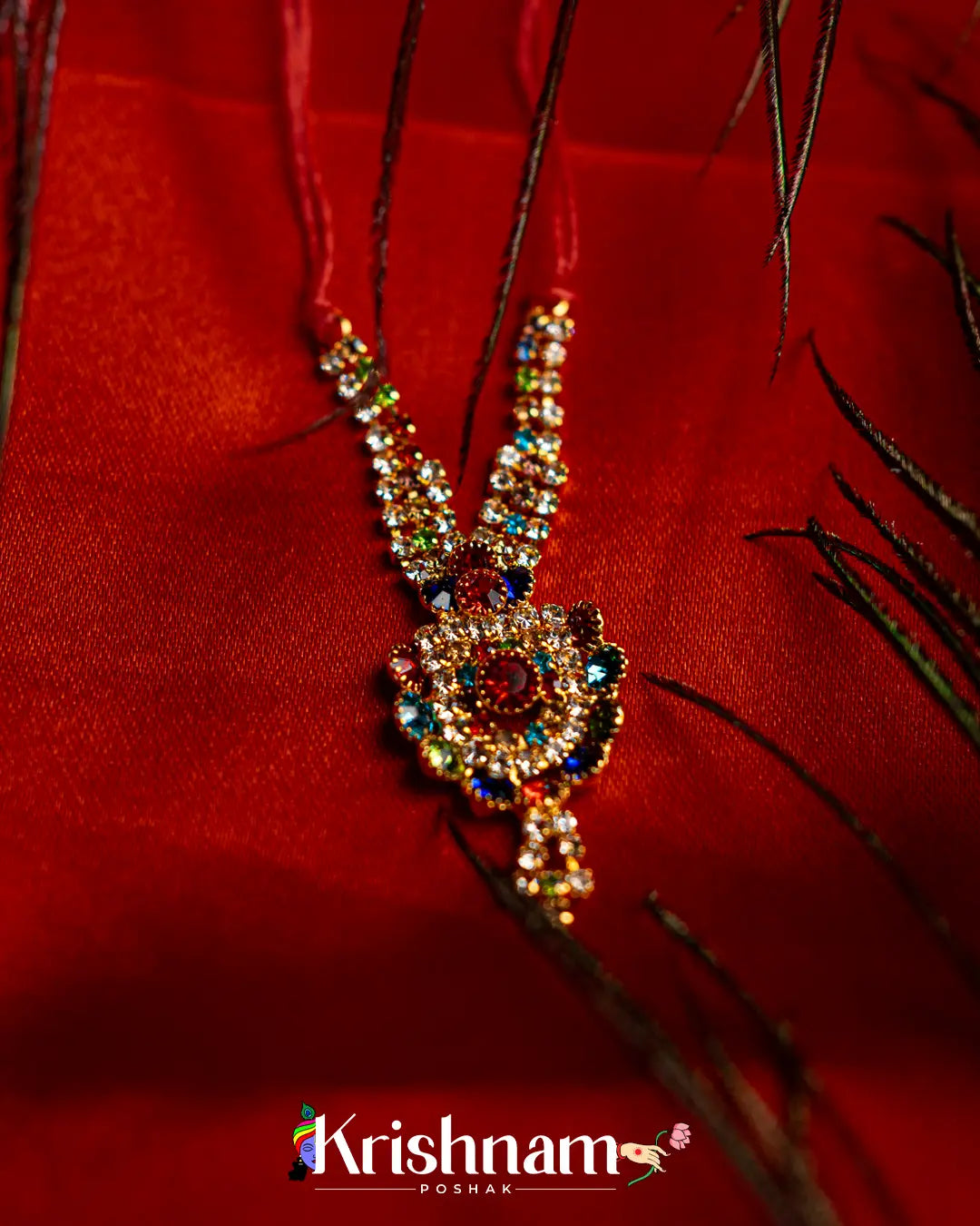 Kundan Locket Neck Mala for Shri Krishna, Radha & Laddu Gopal Ji (Size 3to6) - Krishnam Poshak