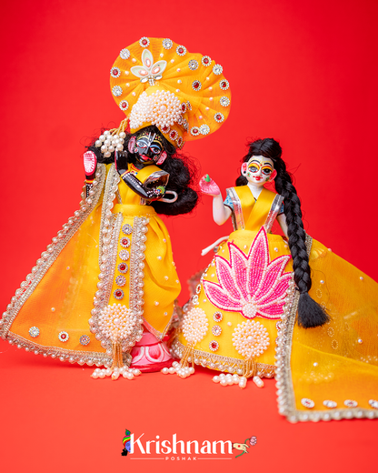 Yellow Lotus Heavy dress for Radha Krishna ji Krishnam Poshak