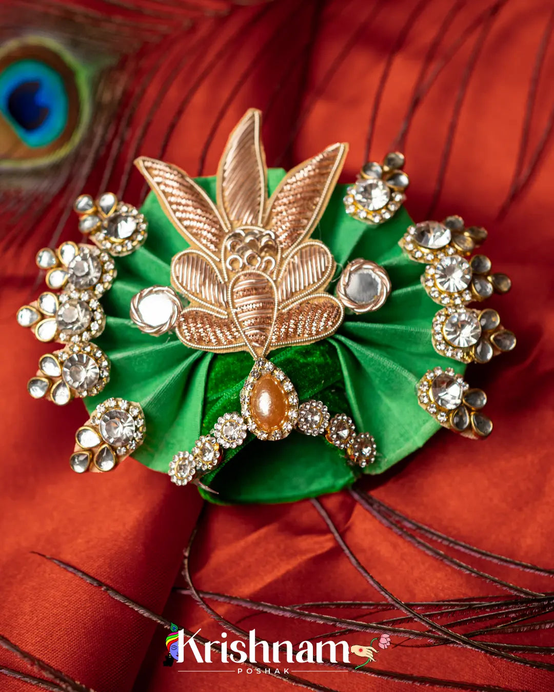 Handmade Heavy Shimar Pagdi For Shri Krishna & Laddu Gopal Ji - Krishnam Poshak