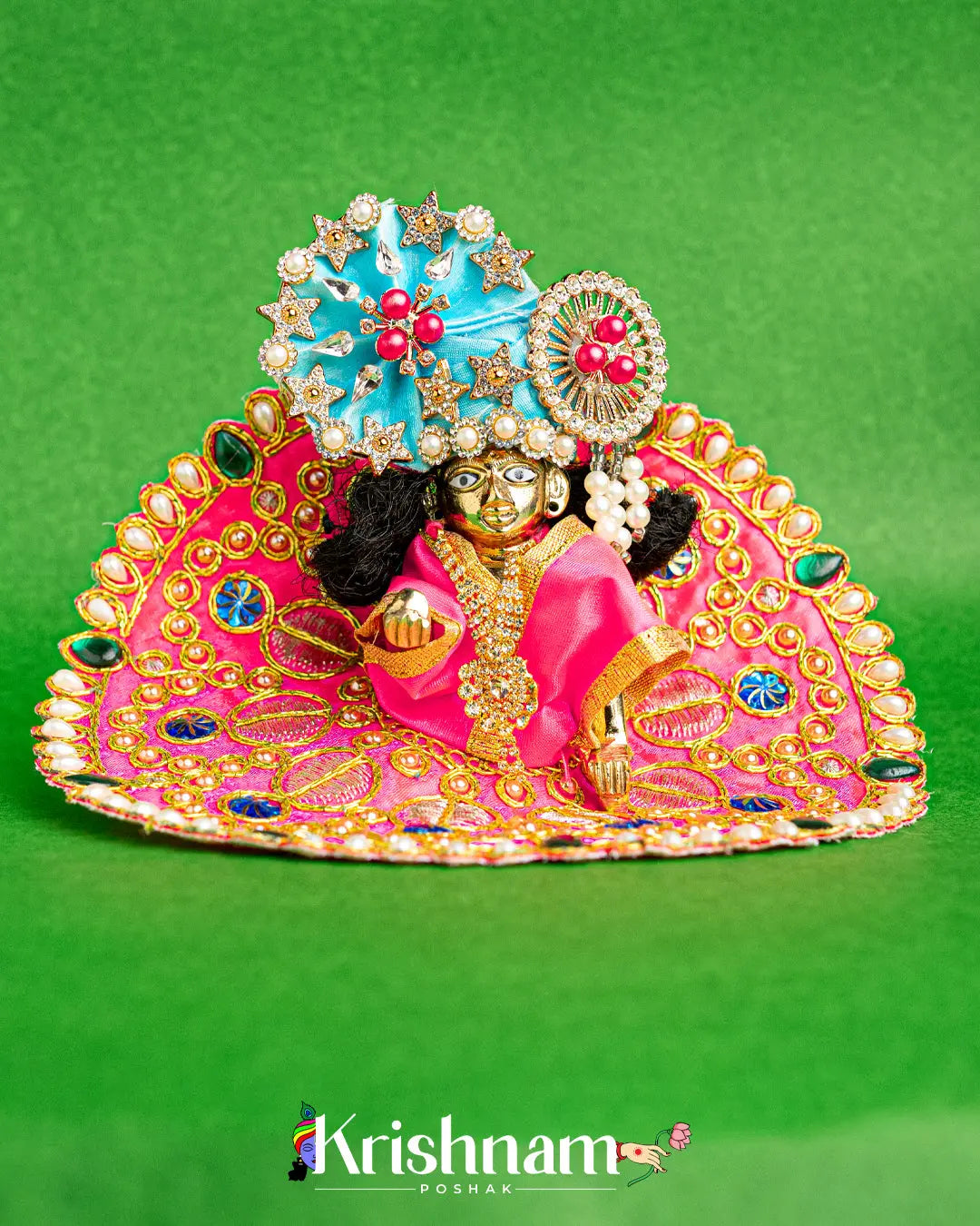 Pink Dress With Golden Work  For Laddu Gopal (Without Pagdi ) - Krishnam Poshak