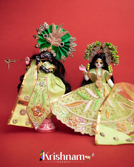 Exquisite Handmade Green Radha Krishna Dress - Crafted with Love in Kolkata" (Dress Only) (Pagdi Not Included) - Lord of Universe