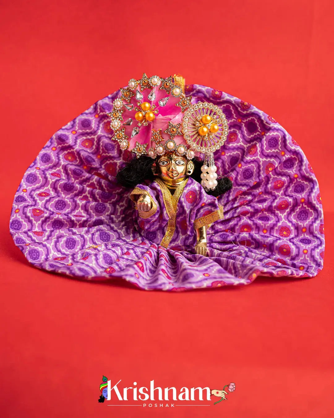 Printed  Cotton Purple Dress For Laddu Gopal (Without Pagdi ) - Lord of Universe