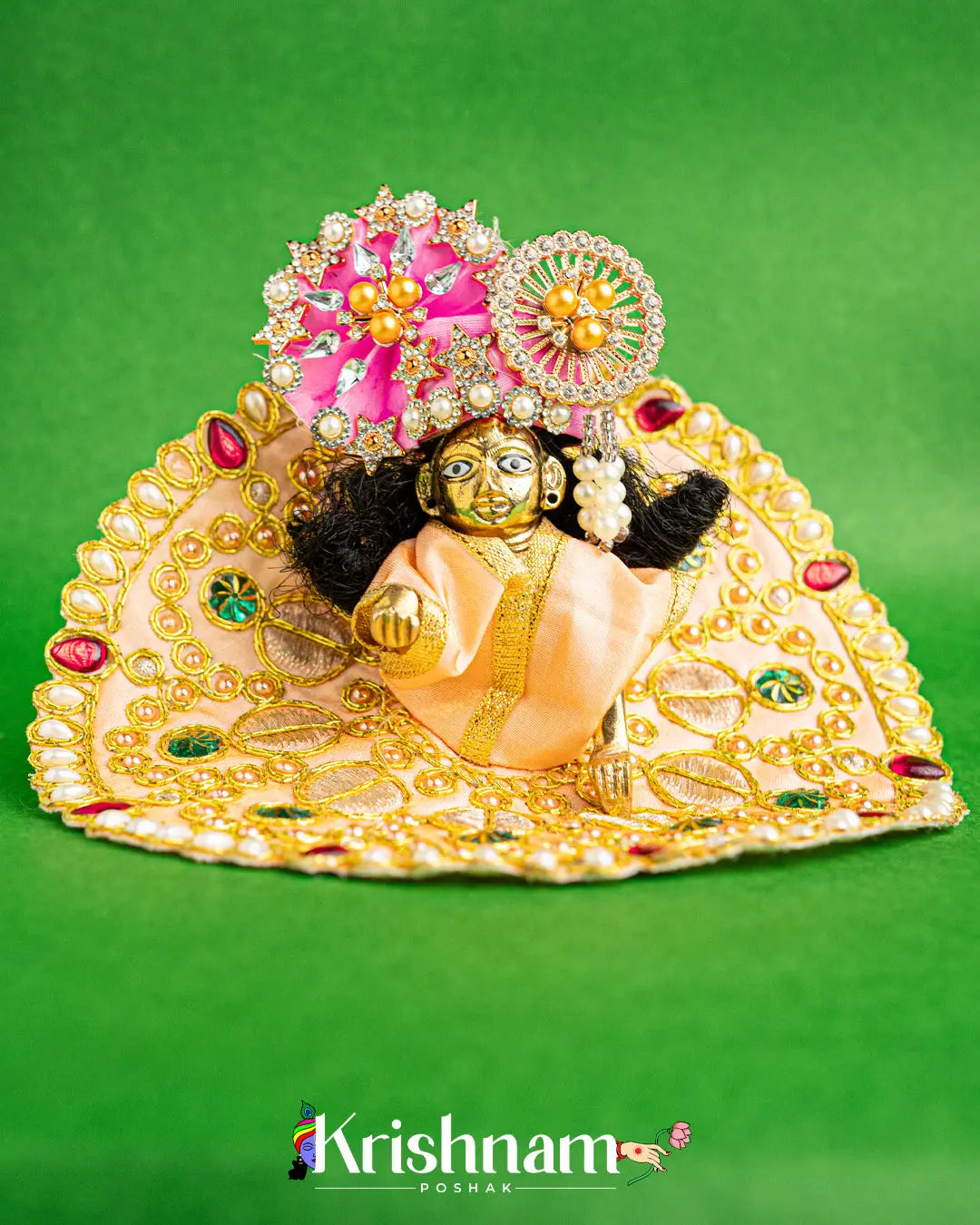 Beige Dress With Golden Work For Laddu Gopal (Without Pagdi ) - Lord of Universe