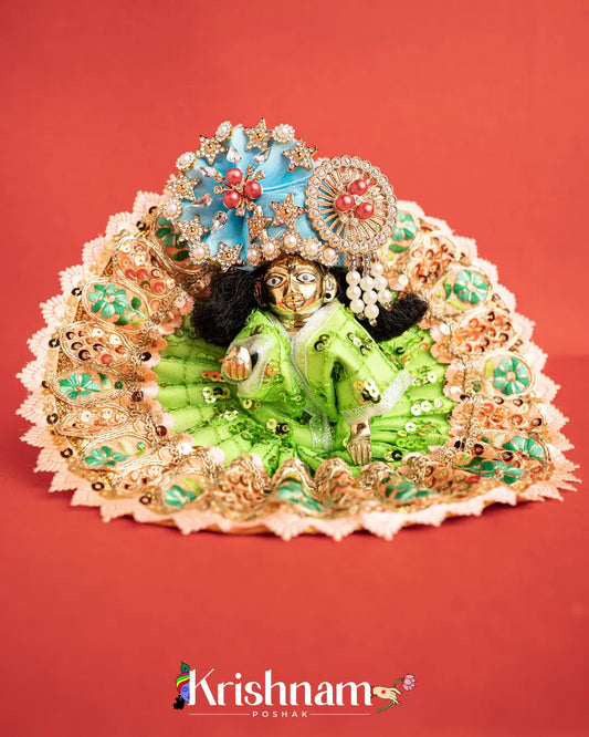 Green Net Dress For Laddu Gopal (Without Pagdi ) - Krishnam Poshak