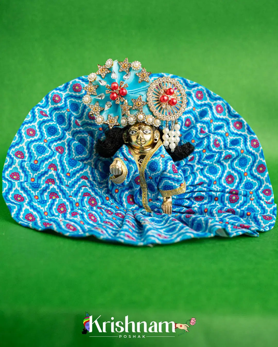 Printed  Cotton Blue Dress For Laddu Gopal (Without Pagdi ) - Lord of Universe