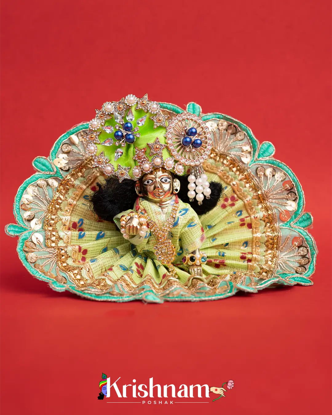 Green Kota Doria Dress for Laddu Gopal (Pagdi Not Included) Krishnam Poshak