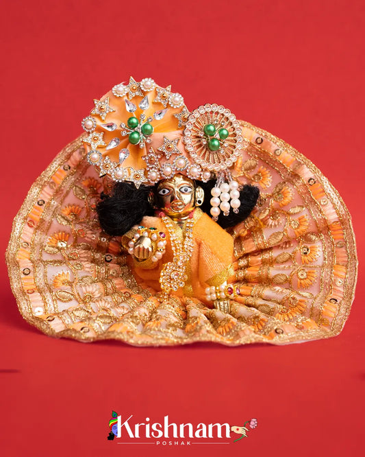 Velvet Peach Dress with Gota Patti Border Laddu Gopal (Pagdi Not Included) Lord of Universe