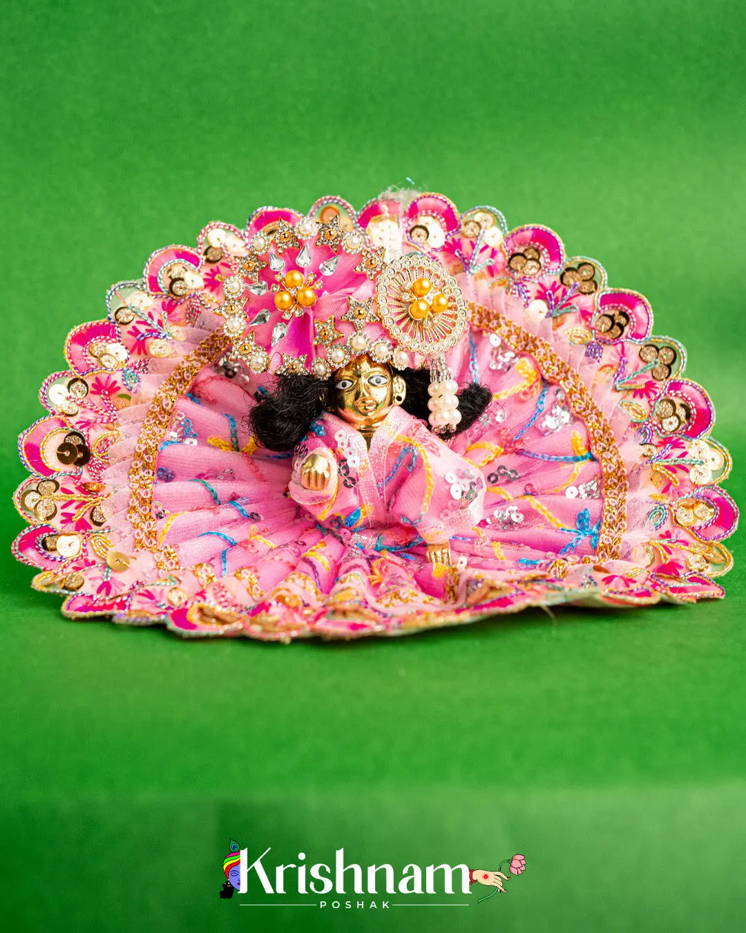 Net Pink Dress With Thread work For Laddu Gopal (Without Pagdi ) - Krishnam Poshak