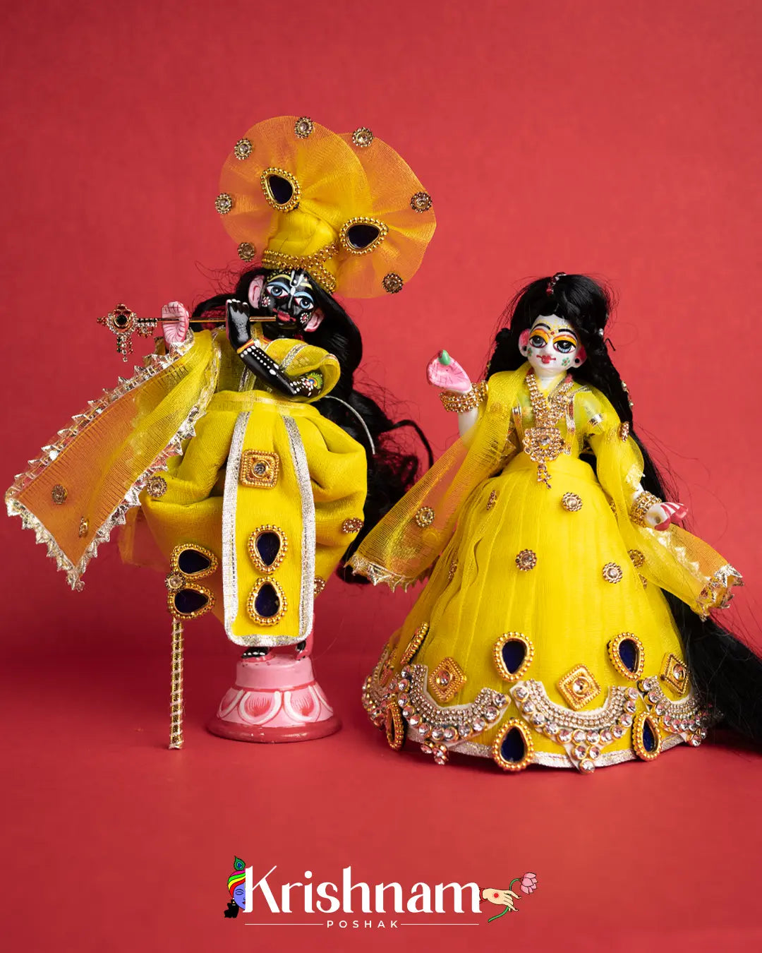 "Yellow Radha Krishna Dress - Crafted with Love in Rajasthan" (Dress Only) (Pagdi & Bansuri Included) - Krishnam Poshak