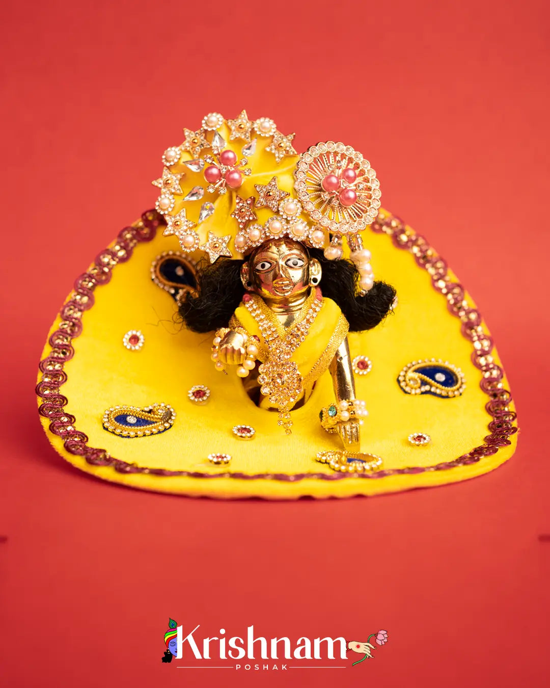 Yellow Soft Velvet Heavy Dress for Laddu Gopal (Pagdi Not Included) - Krishnam Poshak