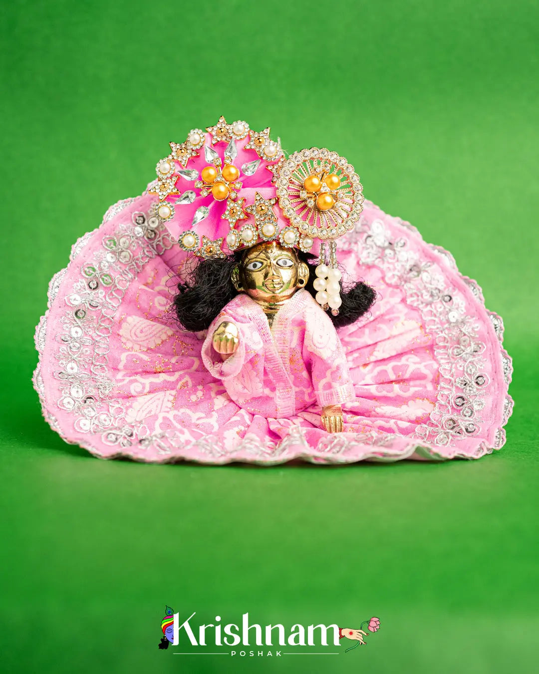 Cotton Baby Pink Dress With Silver Work For Laddu Gopal (Without Pagdi ) - Lord of Universe