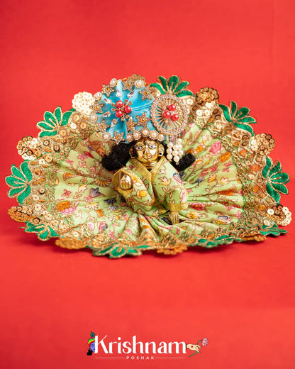 Green Floral Dress For Laddu Gopal (Without Pagdi ) - Krishnam Poshak