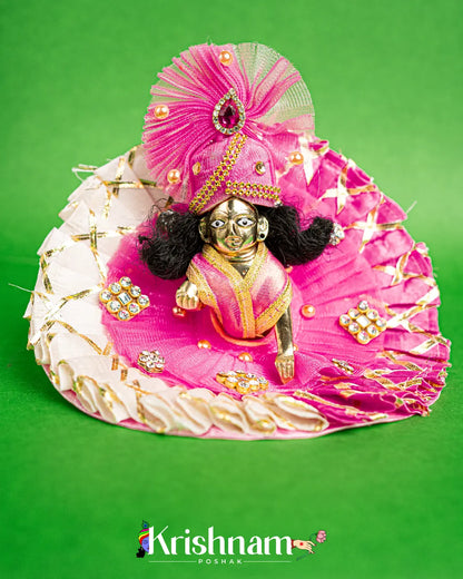 White & Pink Kota Doria Silk Dress for Laddu Gopal (Pagdi Included) Krishnam Poshak