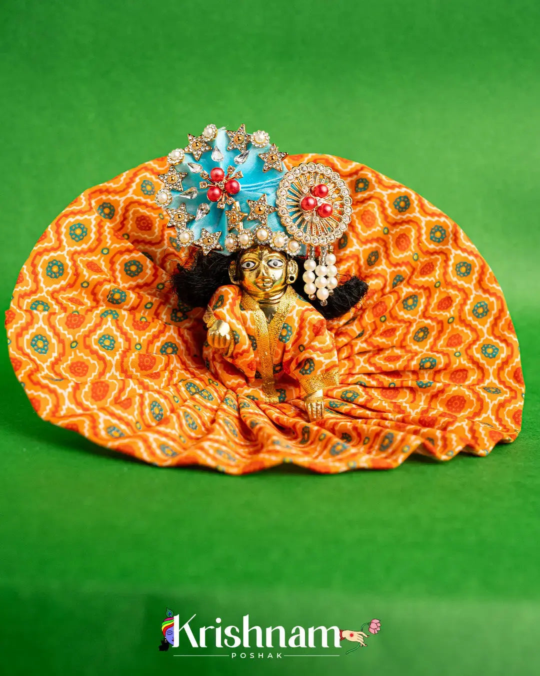 Printed  Cotton Orange Dress For Laddu Gopal (Without Pagdi ) - Lord of Universe