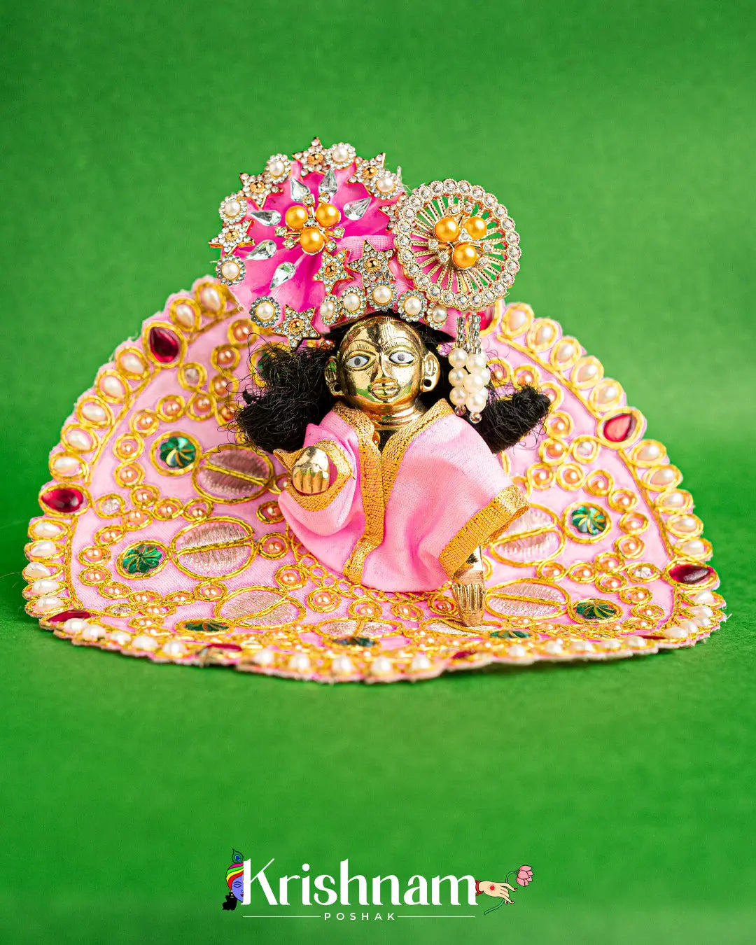 Baby Pink Dress With Golden Work For Laddu Gopal (without Pagdi ) - Lord of Universe
