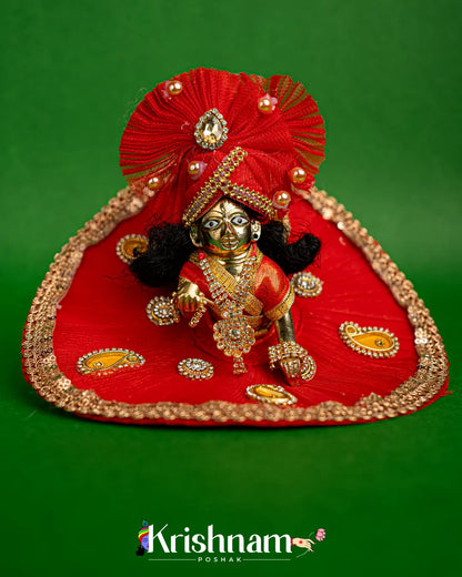 Red Net Dress for Laddu Gopal (Pagdi Included) - Krishnam Poshak