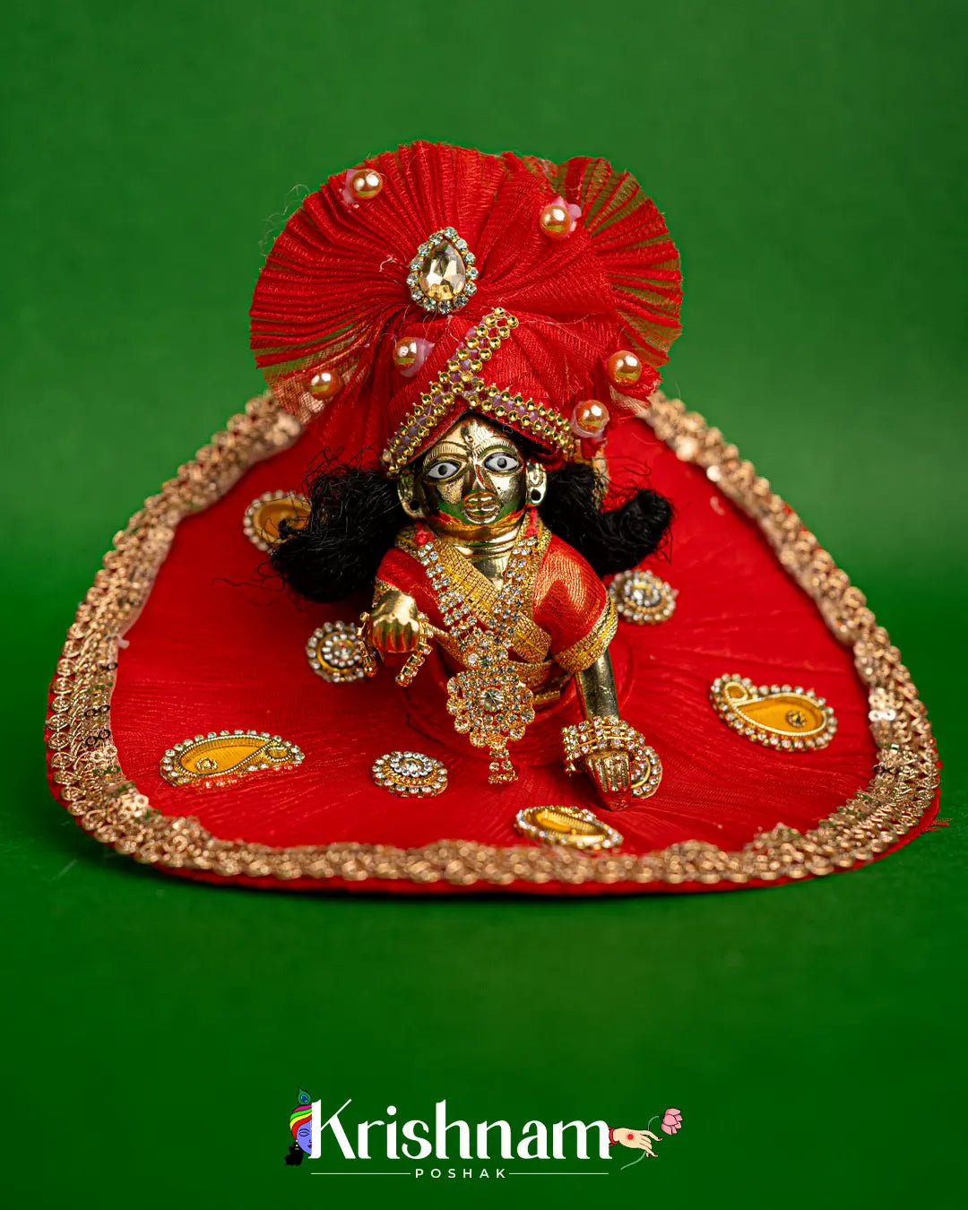 Red Net Dress for Laddu Gopal (Pagdi Included) - Krishnam Poshak