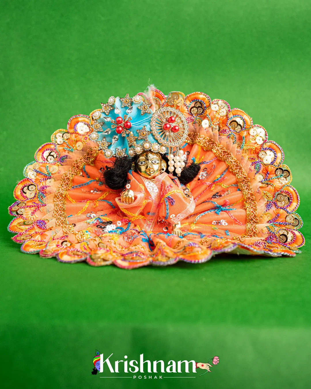 Net Orange Dress With Thread work For Laddu Gopal (Without Pagdi ) - Krishnam Poshak
