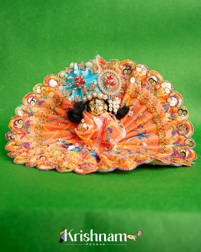 Net Orange Dress With Thread work For Laddu Gopal (Without Pagdi ) - Krishnam Poshak