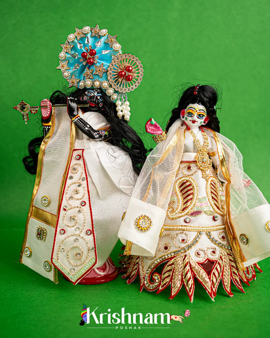 "Exquisite Handmade White Radha Krishna Dress - Crafted with Love in Kolkata" (Dress Only) (Pagdi Not Included) - Lord of Universe