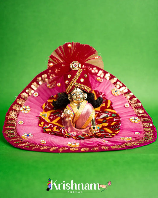 Pink Net Bandhej Dress for Laddu Gopal (Pagdi Included) Lord of Universe