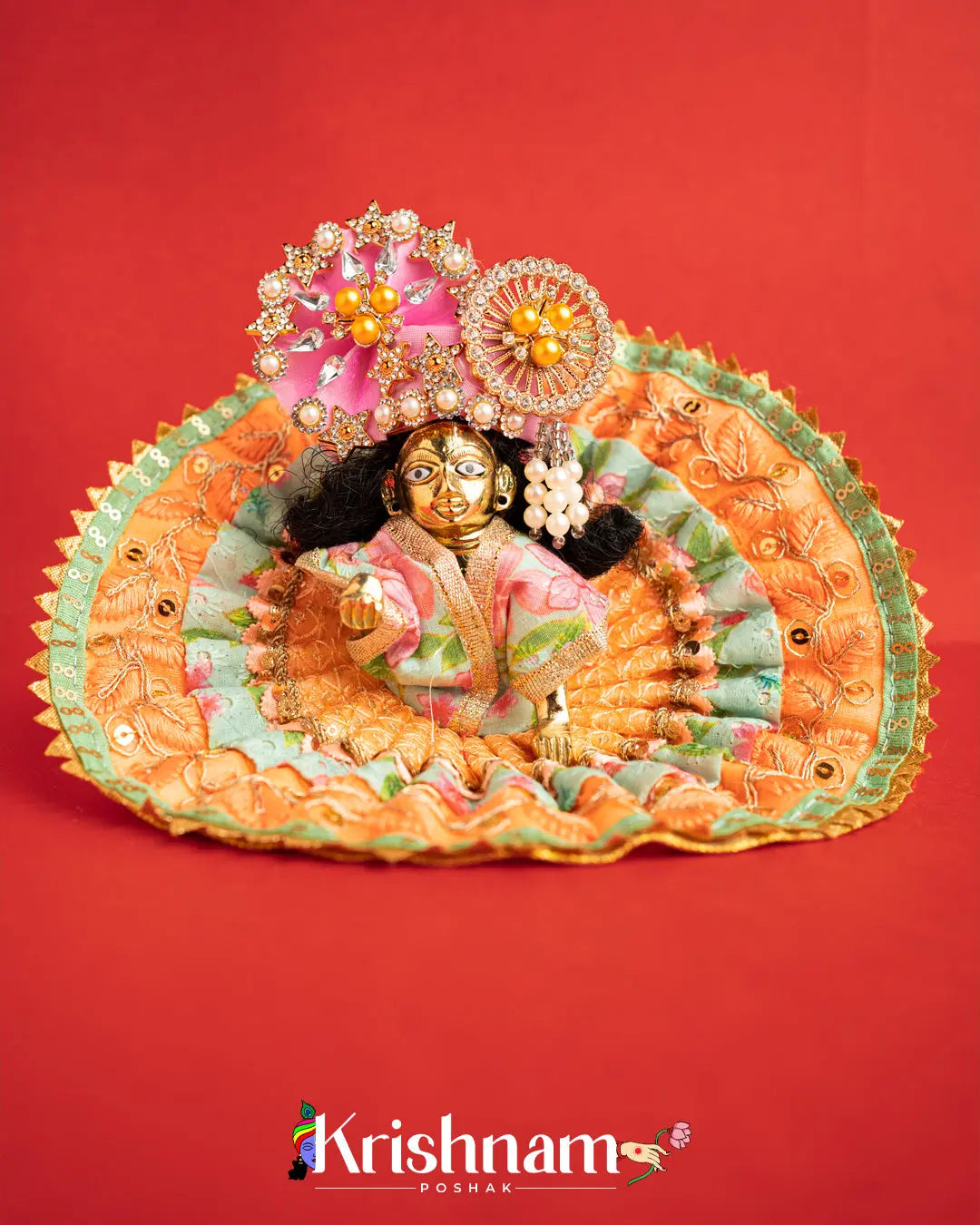 Cotton Orange Dress For Laddu Gopal (Without Pagdi ) - Krishnam Poshak