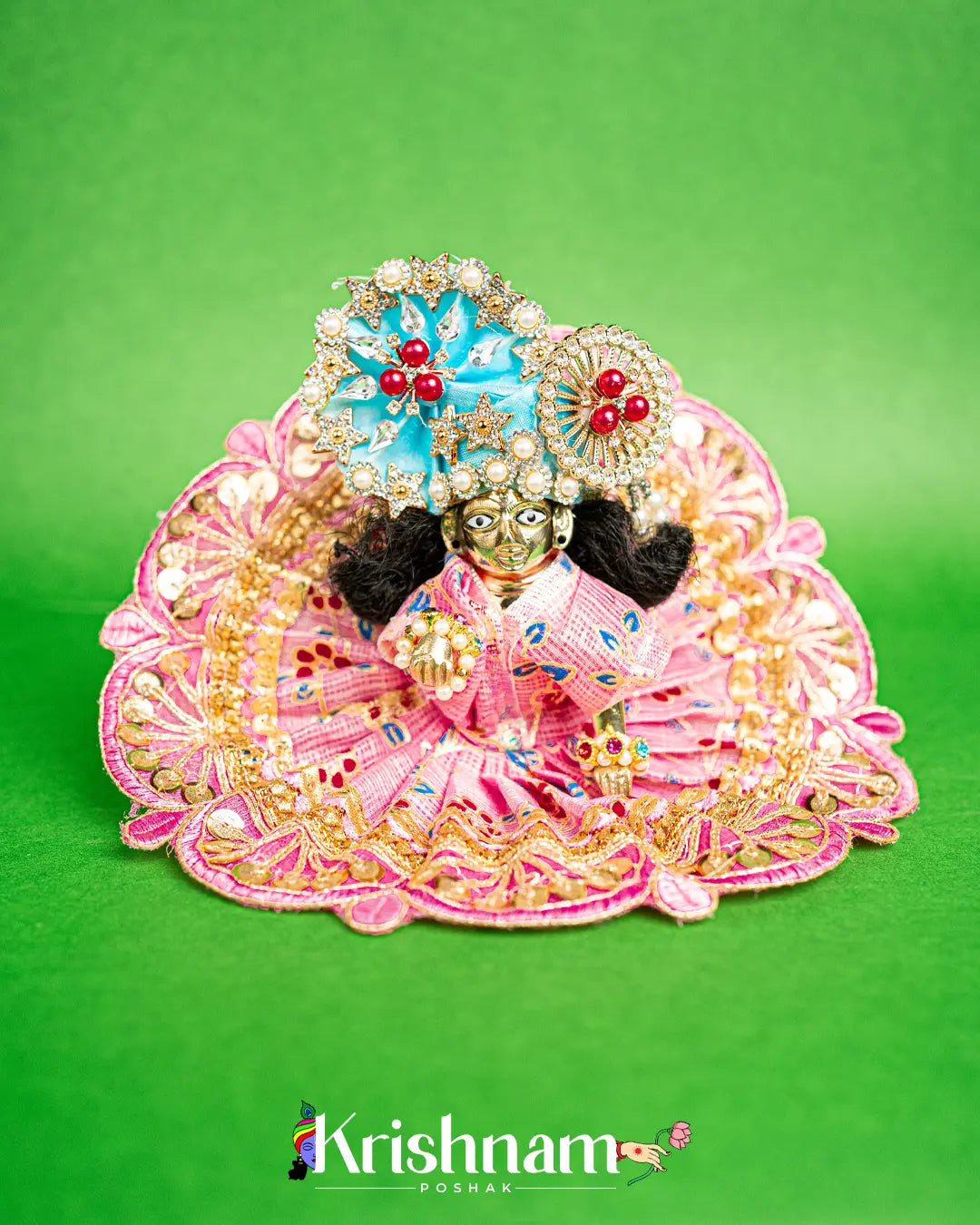 Baby Pink Kota Doria Dress for Laddu Gopal (Pagdi Not Included) Krishnam Poshak