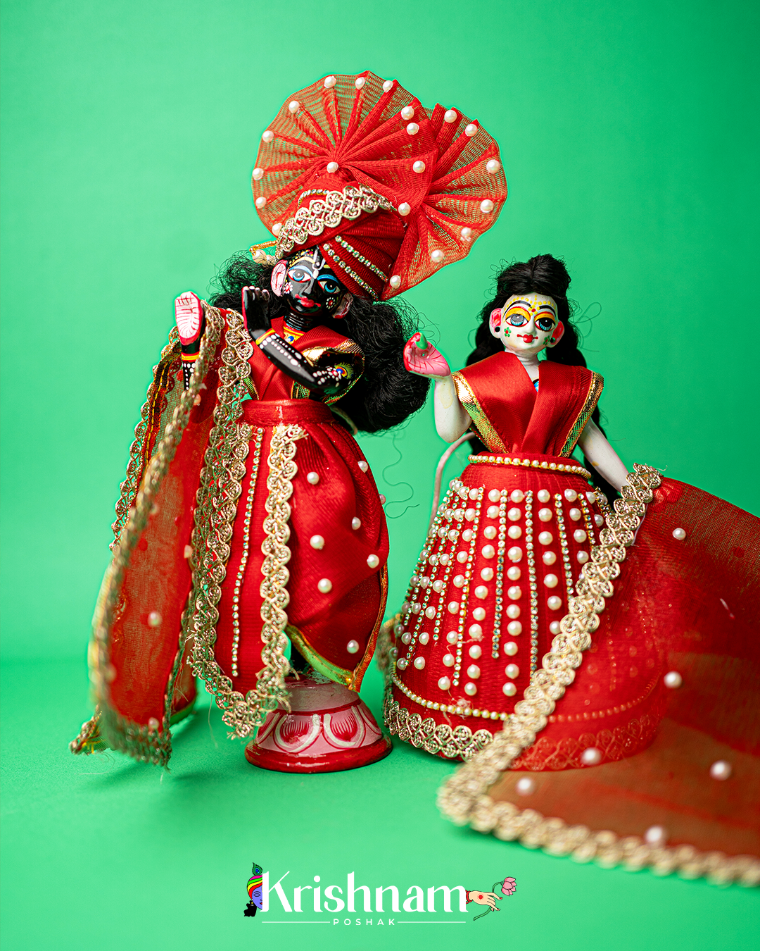 Red Moti Heavy dress for Radha Krishna ji Krishnam Poshak