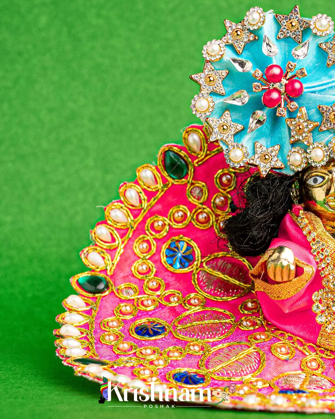 Pink Dress With Golden Work  For Laddu Gopal (Without Pagdi ) - Krishnam Poshak