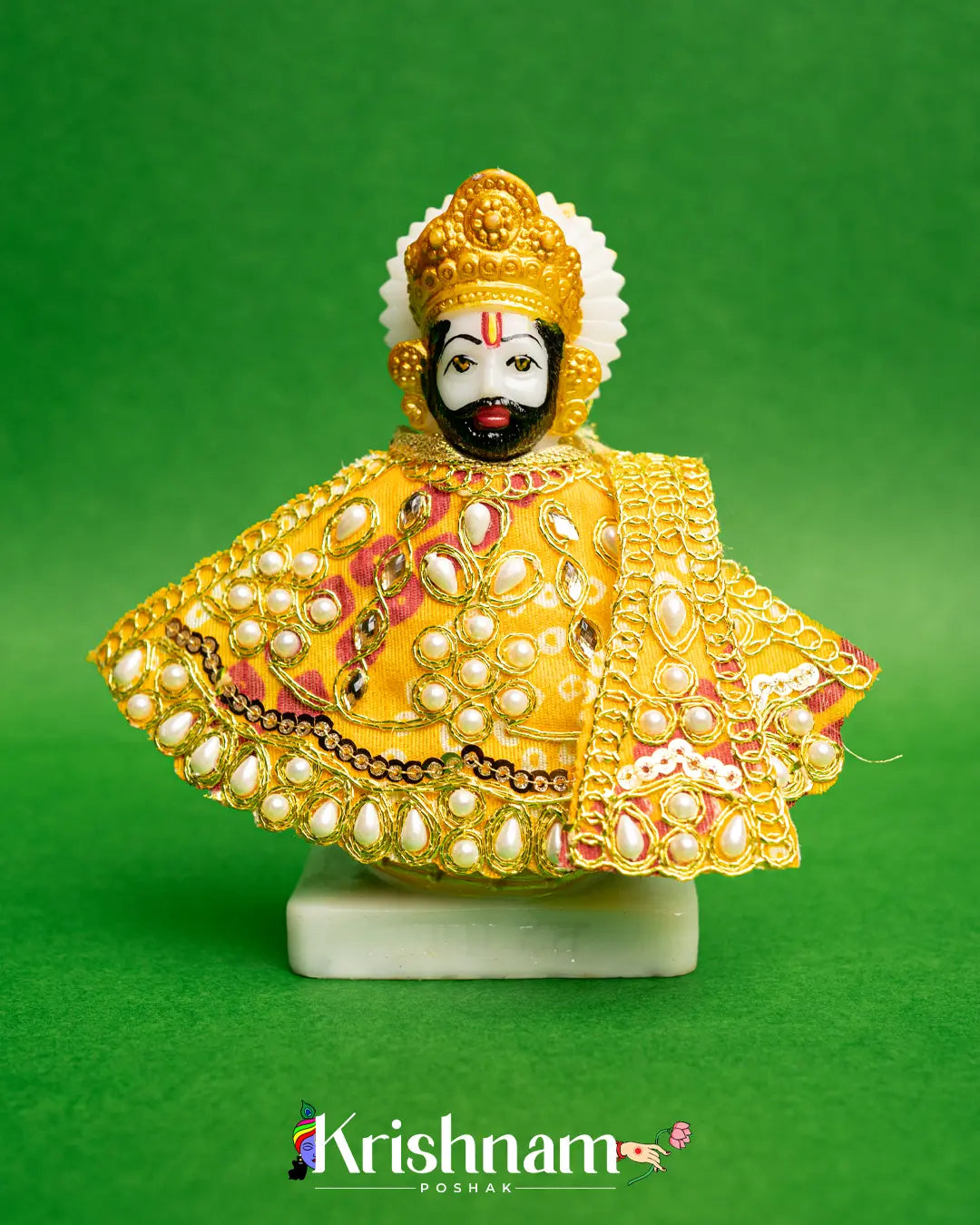 Khatu Shyam Ji Bandhej Heavy Dress (Dress Only) (2-3 Inch Size) - Krishnam Poshak