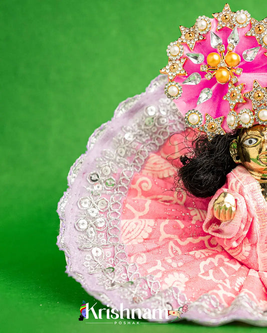 Cotton Pink Dress With Silver Work For Laddu Gopal (Without Pagdi ) - Krishnam Poshak