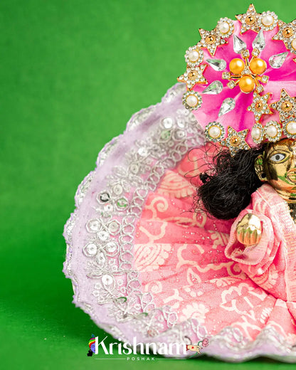Cotton Pink Dress With Silver Work For Laddu Gopal (Without Pagdi ) - Krishnam Poshak