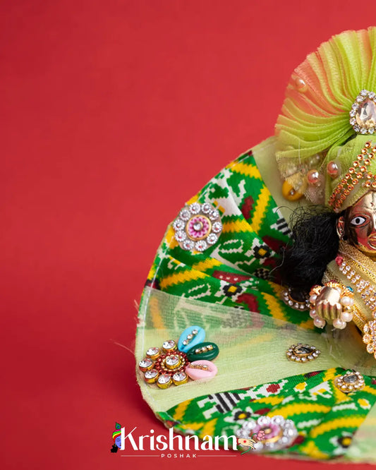 Green Net Bandhej Dress for Laddu Gopal (Pagdi Included) - Lord of Universe