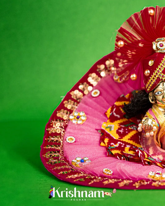 Pink Net Bandhej Dress for Laddu Gopal (Pagdi Included) Lord of Universe