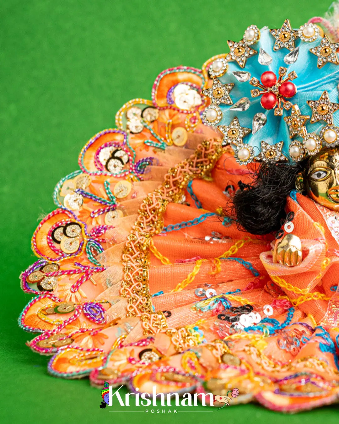 Net Orange Dress With Thread work For Laddu Gopal (Without Pagdi ) - Krishnam Poshak