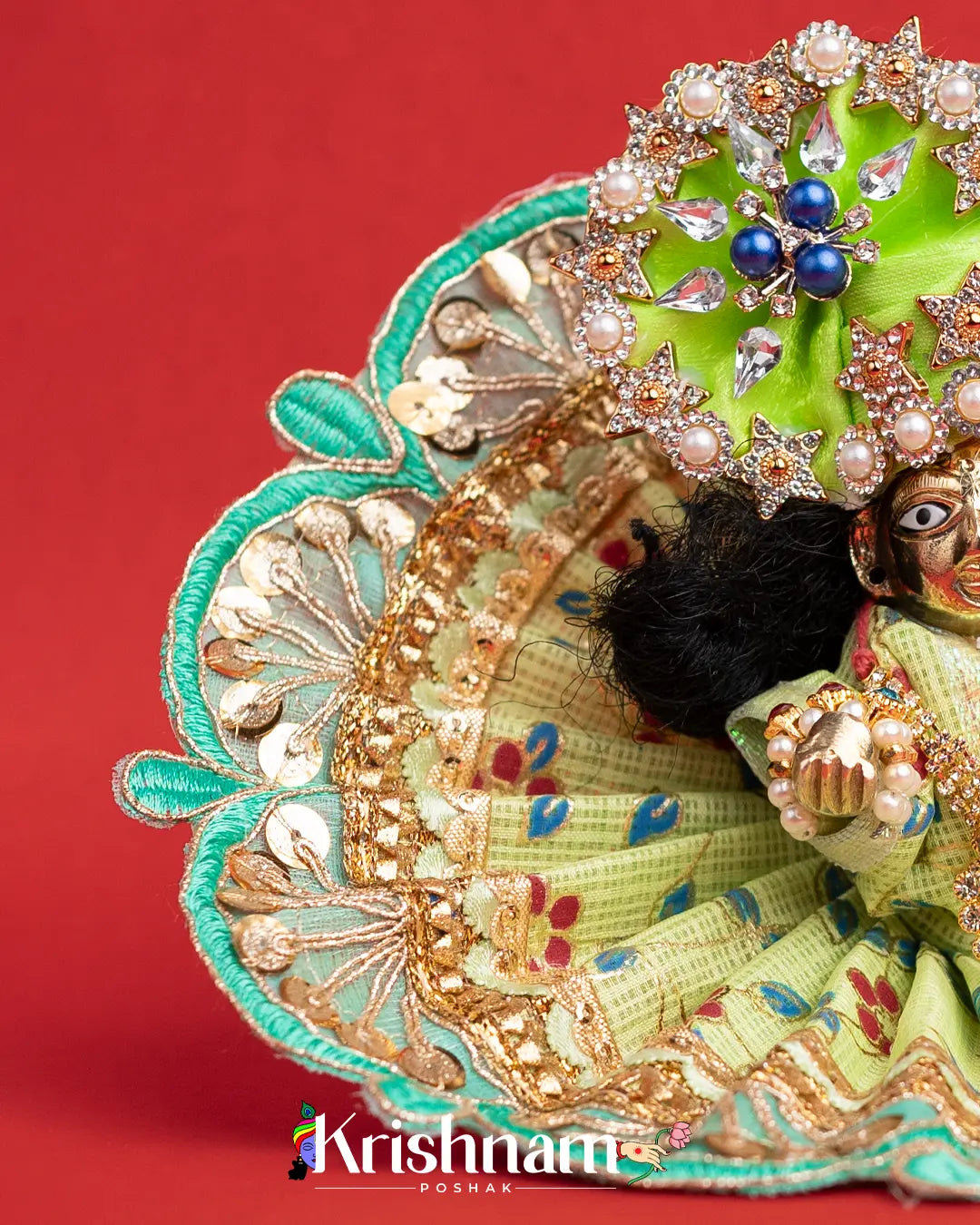 Green Kota Doria Dress for Laddu Gopal (Pagdi Not Included) Krishnam Poshak