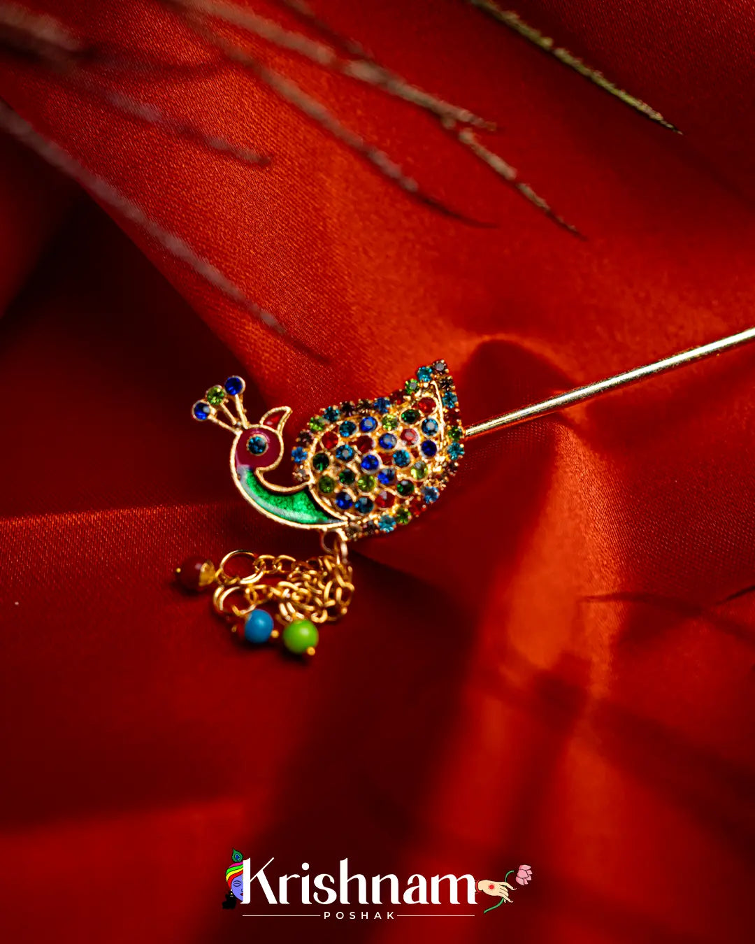 Kundan Peacock Bansuri for Shri Krishna & Laddu Gopal Ji (Size 3to6) - Krishnam Poshak