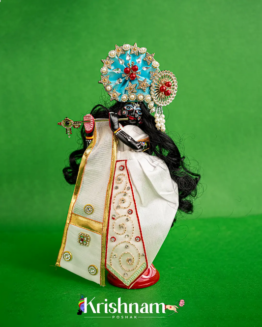 "Exquisite Handmade White Radha Krishna Dress - Crafted with Love in Kolkata" (Dress Only) (Pagdi Not Included) - Lord of Universe