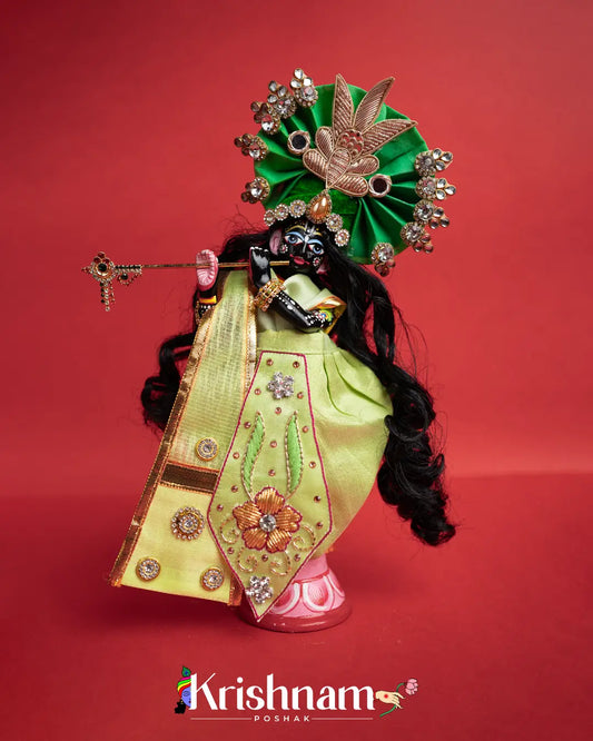 Exquisite Handmade Green Radha Krishna Dress - Crafted with Love in Kolkata" (Dress Only) (Pagdi Not Included) - Lord of Universe