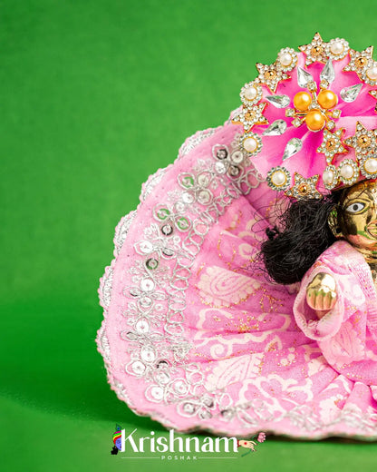 Cotton Baby Pink Dress With Silver Work For Laddu Gopal (Without Pagdi ) - Lord of Universe