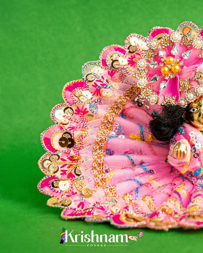 Net Pink Dress With Thread work For Laddu Gopal (Without Pagdi ) - Krishnam Poshak