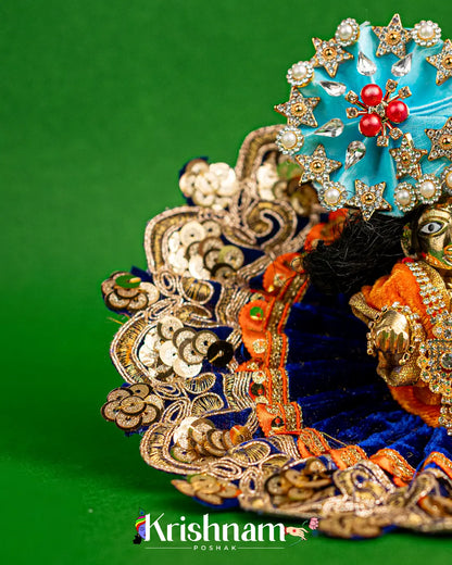 Velvet Blue Dress with Gota Border Laddu Gopal (Pagdi Not Included) - Krishnam Poshak