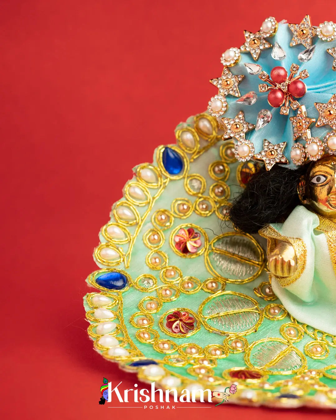 Green Dress With Golden Work For Laddu Gopal (Without Pagdi ) - Krishnam Poshak