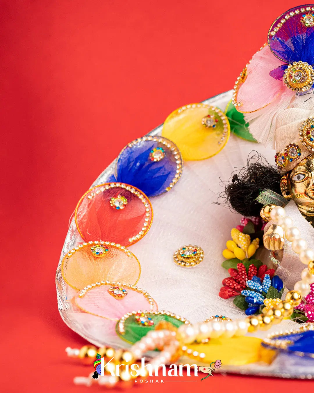 White Handmade Dress For Laddu Gopal (Pagdi & Patka Included) - Krishnam Poshak