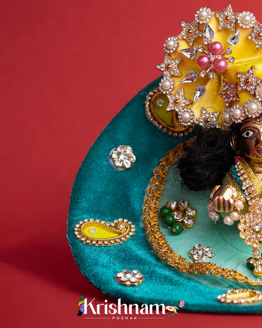 Green Net & Velvet Dress for Laddu Gopal (Pagdi Not Included) - Lord of Universe