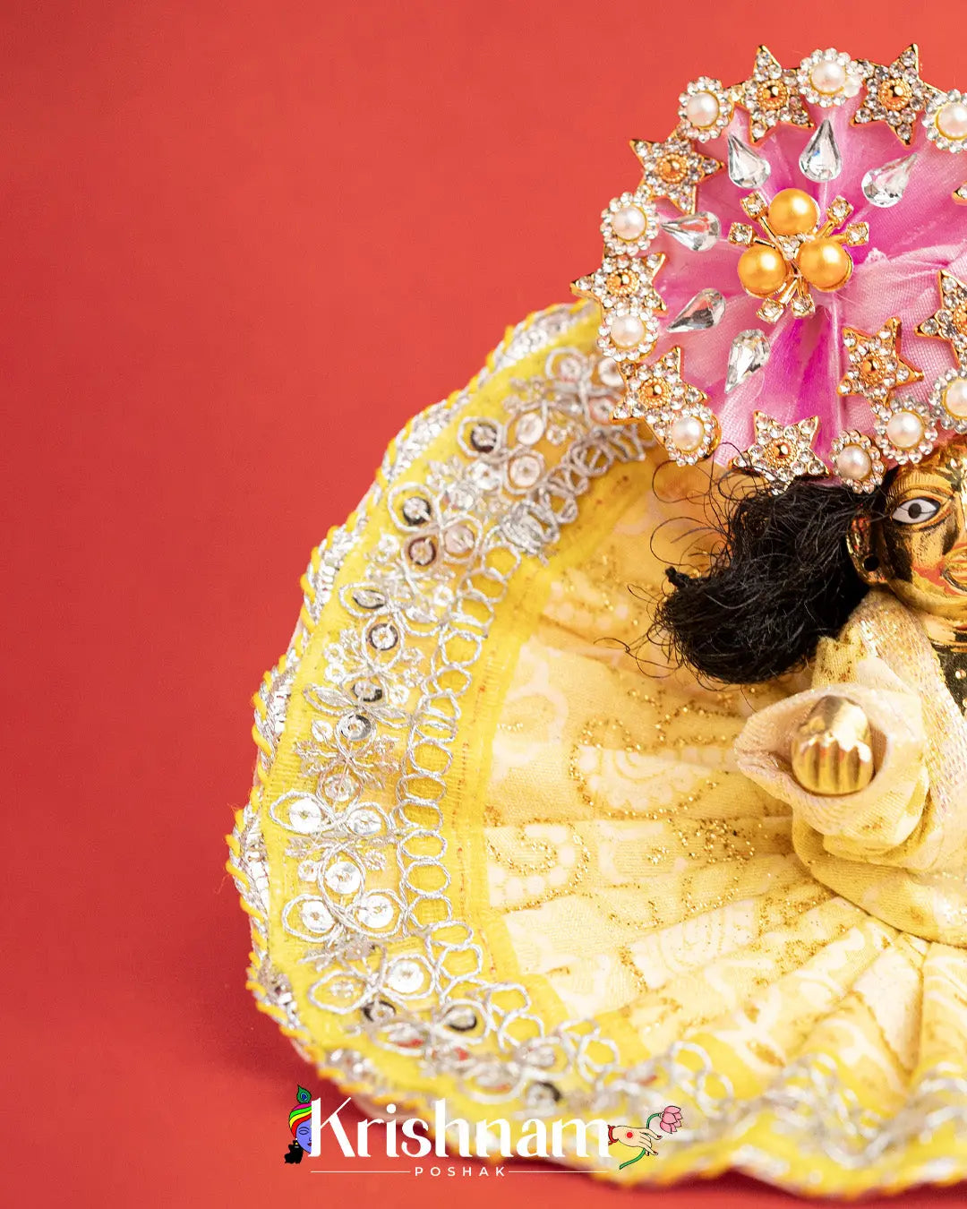 Cotton Yellow With Silver Work For Laddu Gopal (Without Pagdi ) - Krishnam Poshak